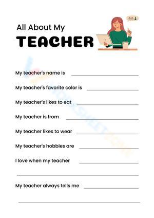 Printable All About My Teacher Worksheet
