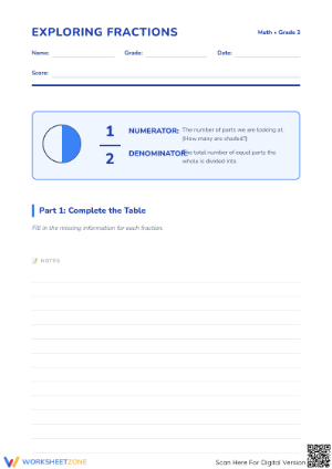 Printable Exploring Fractions Worksheet | Grade 3 Math