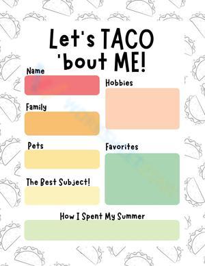 Colorful Fun Taco All About Me Worksheet