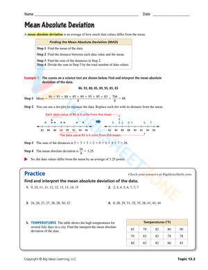 Mean Absolute Deviation Worksheet 1
