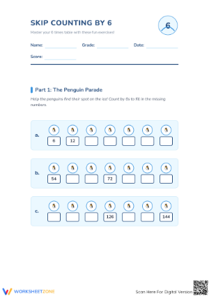 Printable Skip Counting by 6 Worksheet | Grade 3 Math