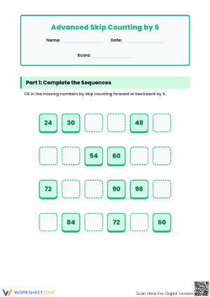 Printable Skip Counting by 6 Worksheet | Grade 3 Math