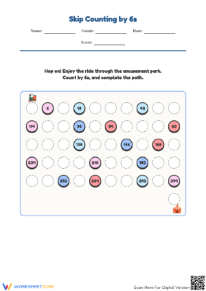 Printable Skip Counting by 6s Worksheet | Grade 3 Math