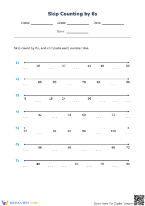 Printable Skip Counting by 6 Worksheet | Grade 3 Math