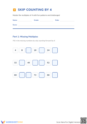 Skip Counting by 4 Worksheet | Grade 3 Essential Printable