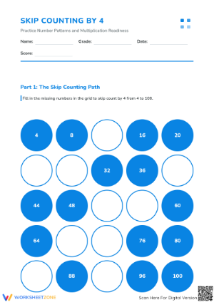 Printable Skip Counting by 4 Worksheet | Grade 3 Math