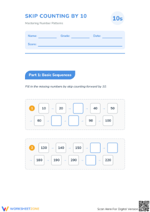 Printable Skip Counting by 10 Worksheet | Grades 3-5