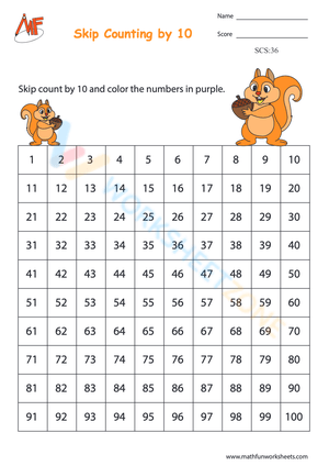 Skip Counting by 10 Worksheet