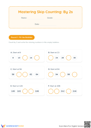 Printable Skip Counting by 2 Worksheet | Grade 3-5 Aligned