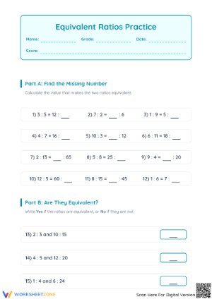Printable Equivalent Ratios Practice | Grade 6 Math