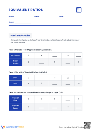 Printable Equivalent Ratios Worksheet | Grade 6 Math