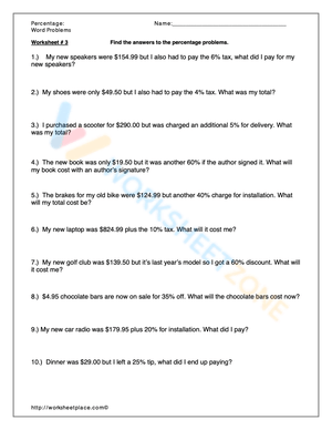 Practice Percent Word Problems
