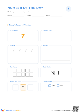 Printable Number of the Day Worksheet | Grade K-1 Math