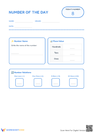 Essential Number of the Day 8 Worksheet | Grade K-1 Aligned