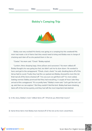 Grade 3 Reading Comprehension — Printable No-Prep Worksheet