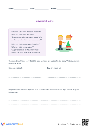 Boys and Girls Reading Worksheet | Grade 3 Essential