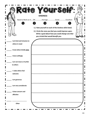 Kindness Self-Assessment | Grade 4 Printable Worksheet