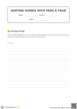 Printable Short & Long Vowels Worksheet | Grade 1 ELA