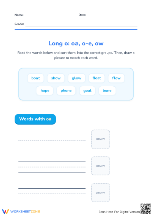 Grade 1 Long O Vowels — Printable No-Prep Worksheet