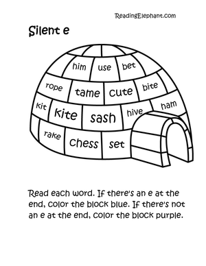 Silent E Phonics Worksheet: Printable Grade 1 Activity