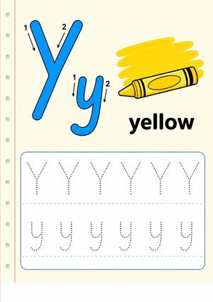 Letter Y Tracing Printable Worksheet | Grade K ELA