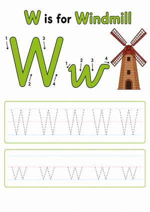 Letter W Tracing Worksheet | Grade K-1 Printable