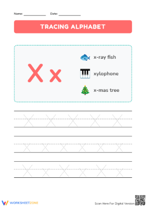 Letter X Tracing Worksheet | Grade K Printable