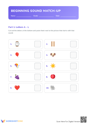 Beginning Sounds Worksheet | Kindergarten ELA Printable
