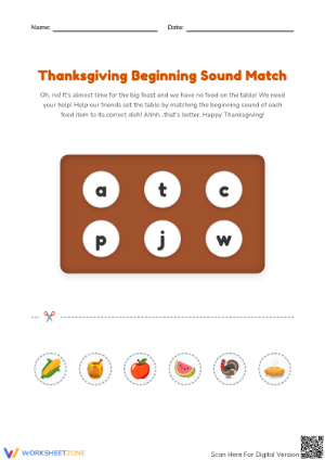 Thanksgiving Beginning Sound Match | Essential Phonics