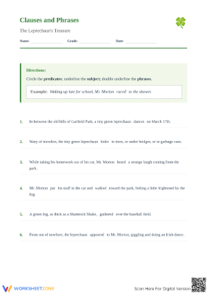 Subjects and Predicates Printable Worksheet | Grade 4 ELA