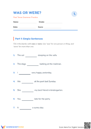 Was or Were? Essential Past Tense Grammar Worksheet