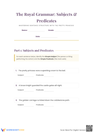 Essential Subjects and Predicates Worksheet | Grade 6-7