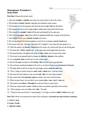 Homophones Worksheet