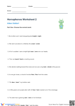 Homophones Practice Worksheet | Grade 6 Printable