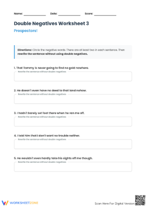 Double Negatives Worksheet | Grade 4-5 Essential
