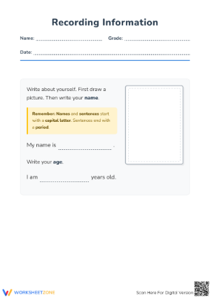 Essential Personal Information Worksheet | Grade 1 ELA