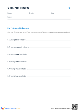 Animal Offspring Vocabulary Worksheet | Grade 4-6 Essential