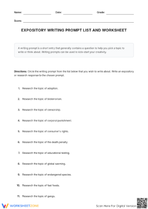 Essential Expository Writing Prompts | Grade 10-12