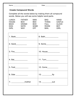 Printable Compound Words Worksheet | Grade 4-5 ELA