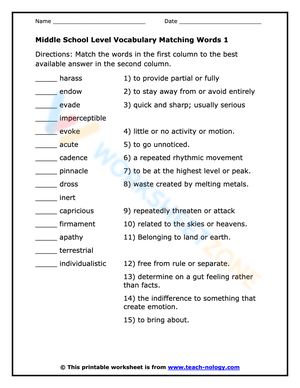 Vocabulary Matching Words 1
