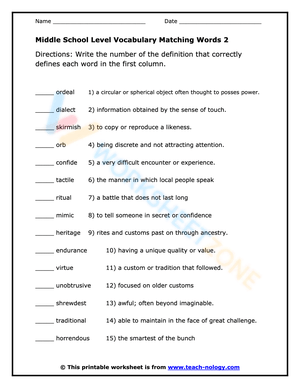 Vocabulary Matching Words 2
