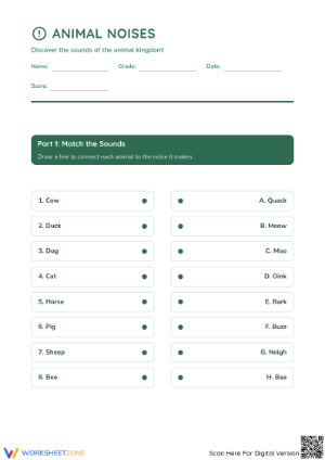 Animal Noises Vocabulary Worksheet | Grade 2-5 Essential