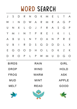 Grade 1 Word Search — Printable No-Prep Worksheet