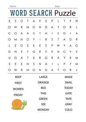 Grade 1 Word Search — Printable No-Prep Worksheet