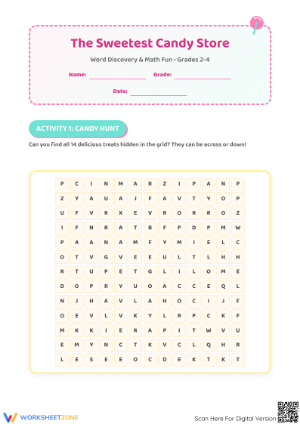 Essential Candy Store Vocabulary & Math Worksheet | Gr 2-4