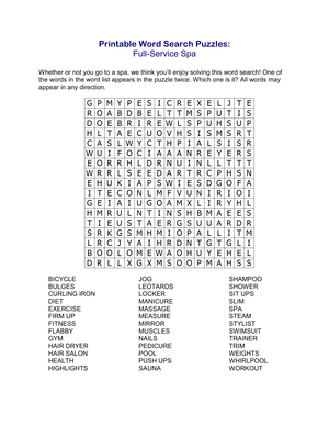 Printable Spa Word Search Worksheet | Grades 4-5