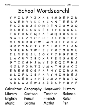 School Word Search Fun Worksheet