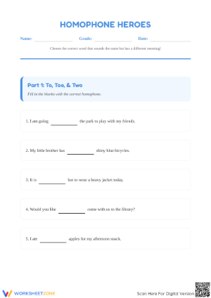 Essential Homophones Practice Worksheet | Grade 2-3 Ready