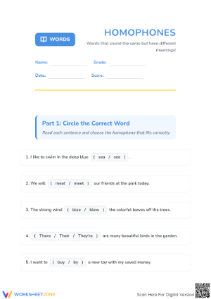 Essential Homophones Worksheet | Grades 1-3 ELA