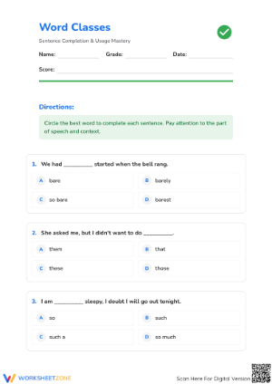 Word Classes Mastery Worksheet | Grade 4 Essential